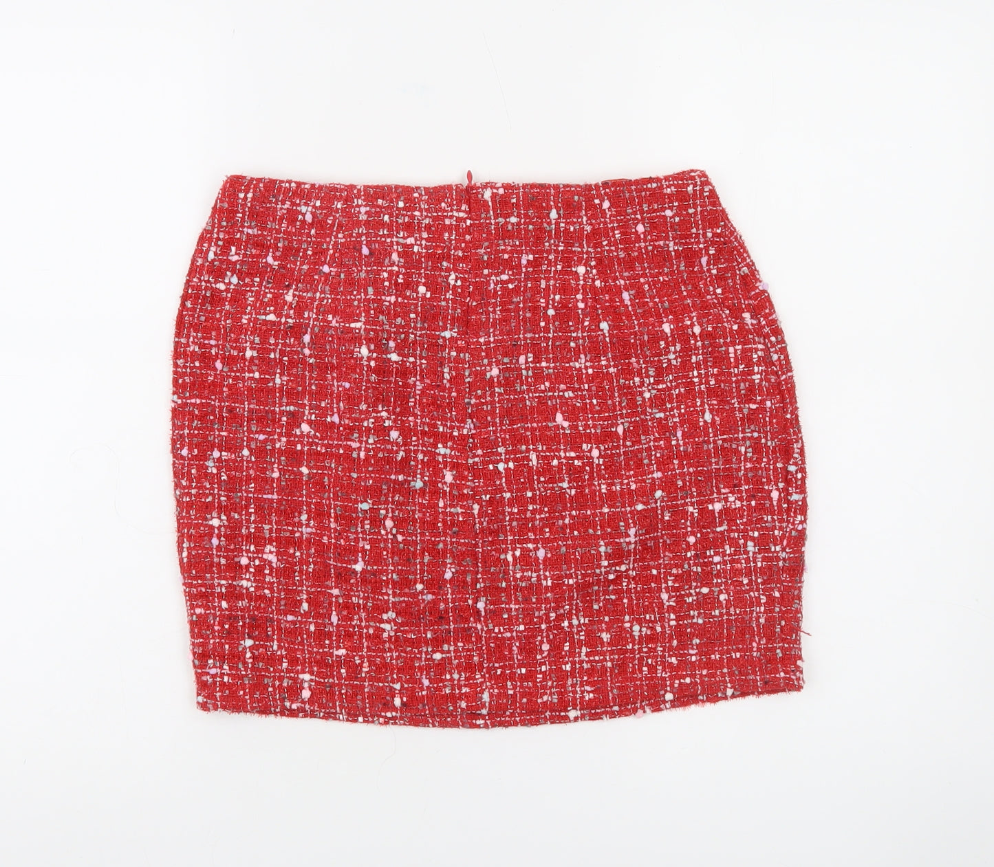 NAANAA Women Red Tweed Short Skirt UK 8 High Rise Button Detail