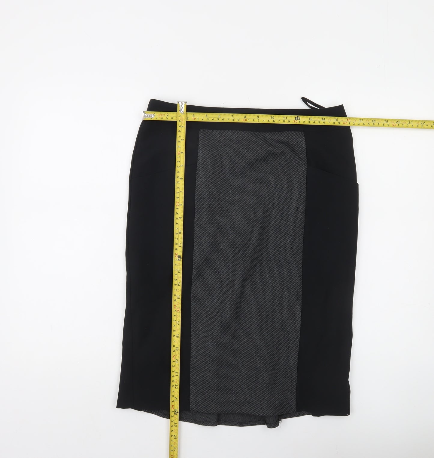 South Womens Black Grey Pencil Skirt UK 12 Workwear Business Lined