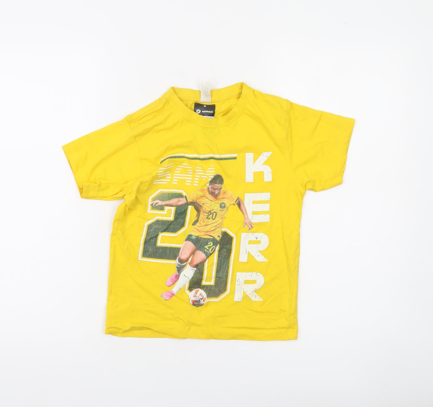 Football Australia Boys Yellow Sam Kerr Graphic T-Shirt 6 Years