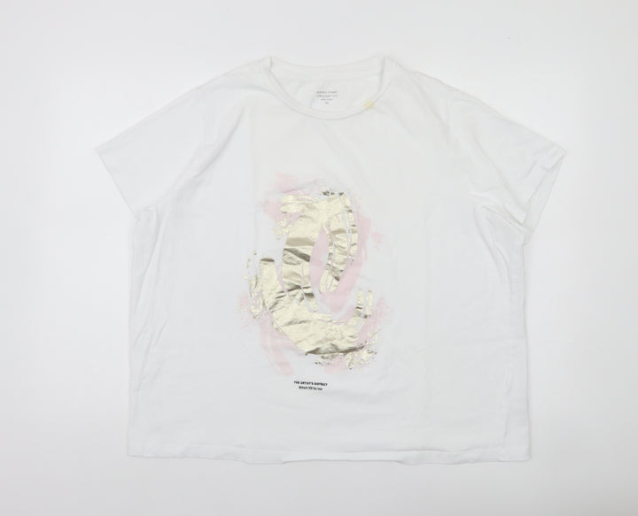 Dunnes Stores Womens White XL Cotton Graphic T-Shirt Short Sleeve