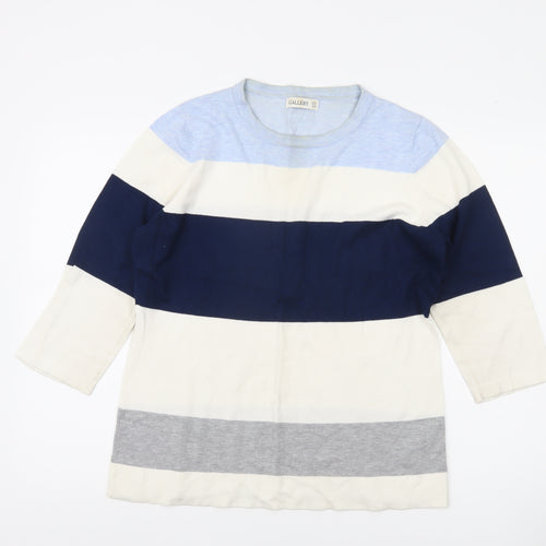 Gallery Womens UK 16 Navy Blue Striped Pullover Jumper 3/4 Sleeve