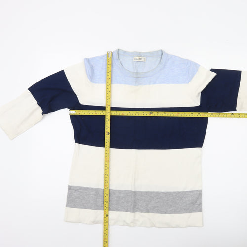 Gallery Womens UK 16 Navy Blue Striped Pullover Jumper 3/4 Sleeve