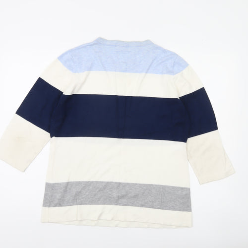 Gallery Womens UK 16 Navy Blue Striped Pullover Jumper 3/4 Sleeve