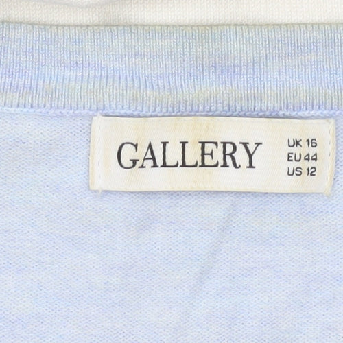 Gallery Womens UK 16 Navy Blue Striped Pullover Jumper 3/4 Sleeve