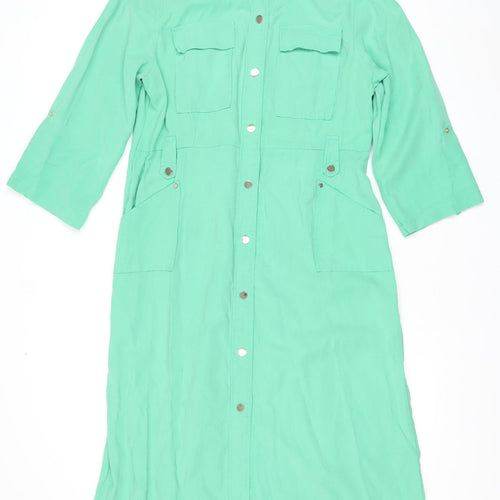 Next Women Green Long Coat Size 14 Overcoat Button Pockets