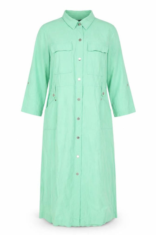 Front view of Next Women Green Long Coat, size 14, Overcoat Button Pockets
