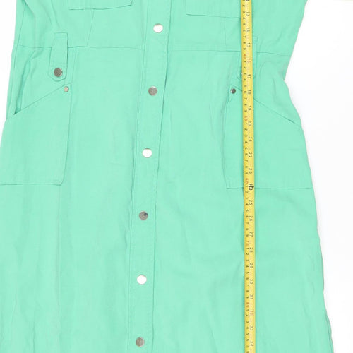 Next Women Green Long Coat Size 14 Overcoat Button Pockets