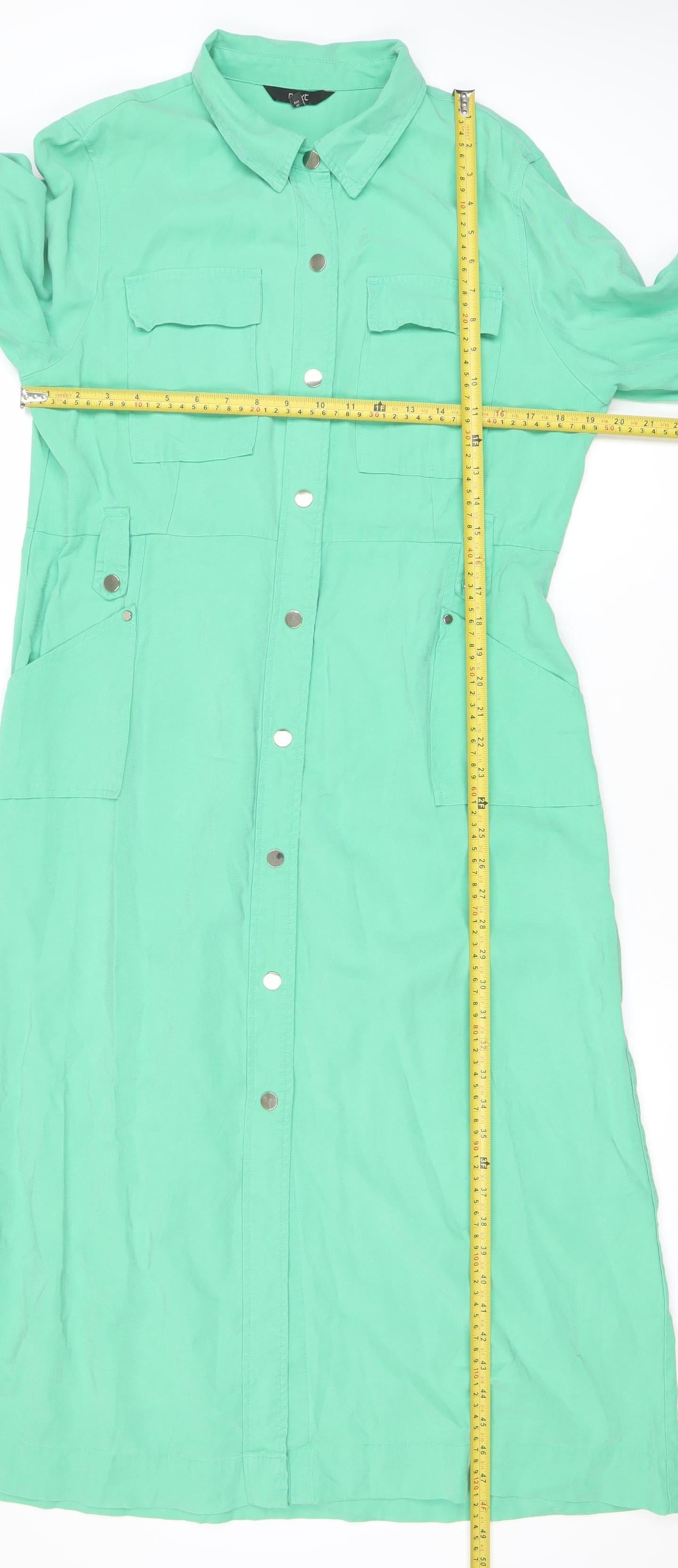 Next Women Green Long Coat Size 14 Overcoat Button Pockets