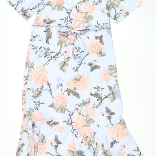 H&M Women’s Multicoloured Floral Wrap Dress Size 8 Midi Cotton