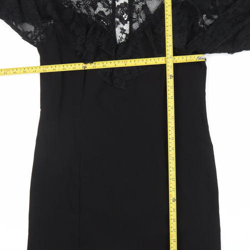 Topshop Women’s Black Lace Sheath Dress Size 16 Knee Length Party