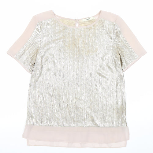 Oasis Women Silver Short Sleeve Blouse Size S Party Cocktail Top