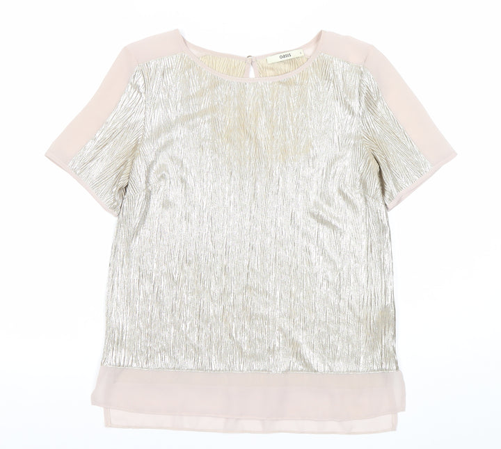 Oasis Women Silver Short Sleeve Blouse Size S Party Cocktail Top
