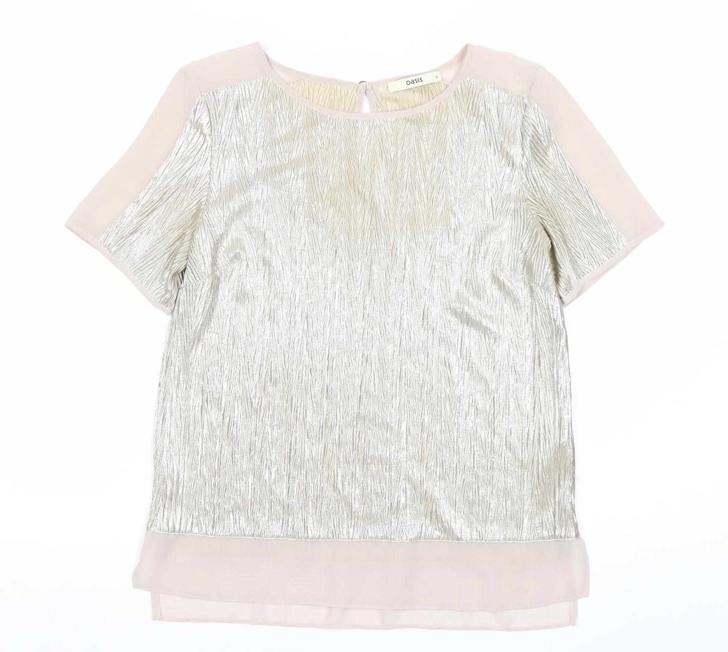 Oasis Women Silver Short Sleeve Blouse Size S Party Cocktail Top