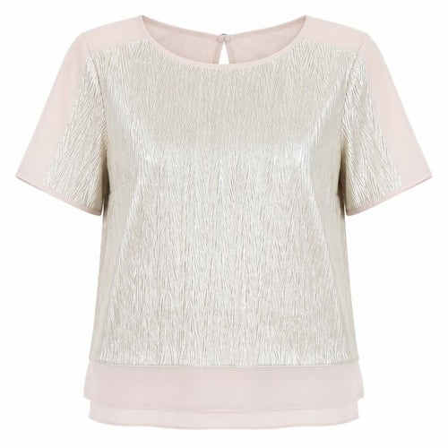 Oasis Women Silver Short Sleeve Blouse Size S Party Cocktail Top