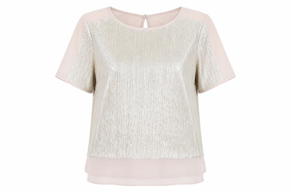 Oasis Women Silver Short Sleeve Blouse Size S Party Cocktail Top