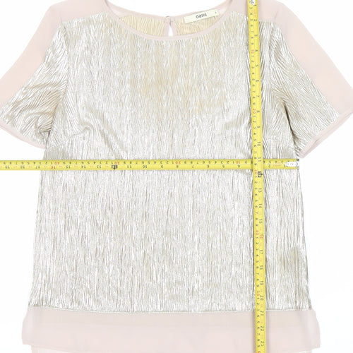Oasis Women Silver Short Sleeve Blouse Size S Party Cocktail Top