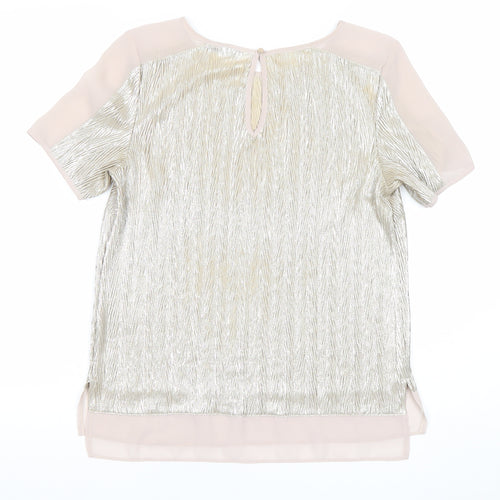 Oasis Women Silver Short Sleeve Blouse Size S Party Cocktail Top