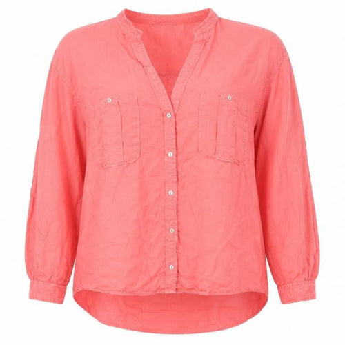 Zara Women Pink Button-Up Long Sleeve Shirt M 100% Lyocell
