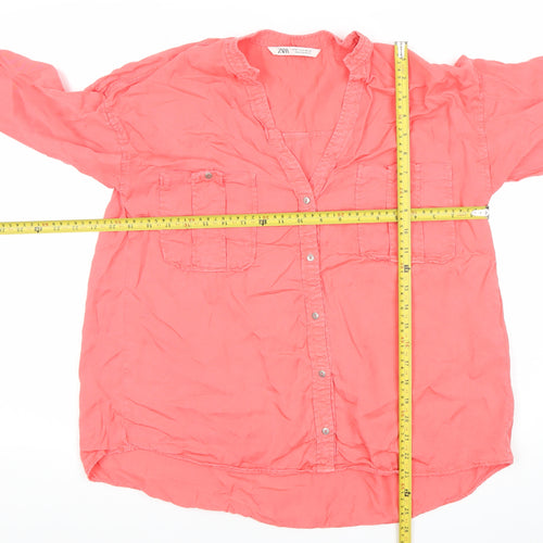 Zara Women Pink Button-Up Long Sleeve Shirt M 100% Lyocell