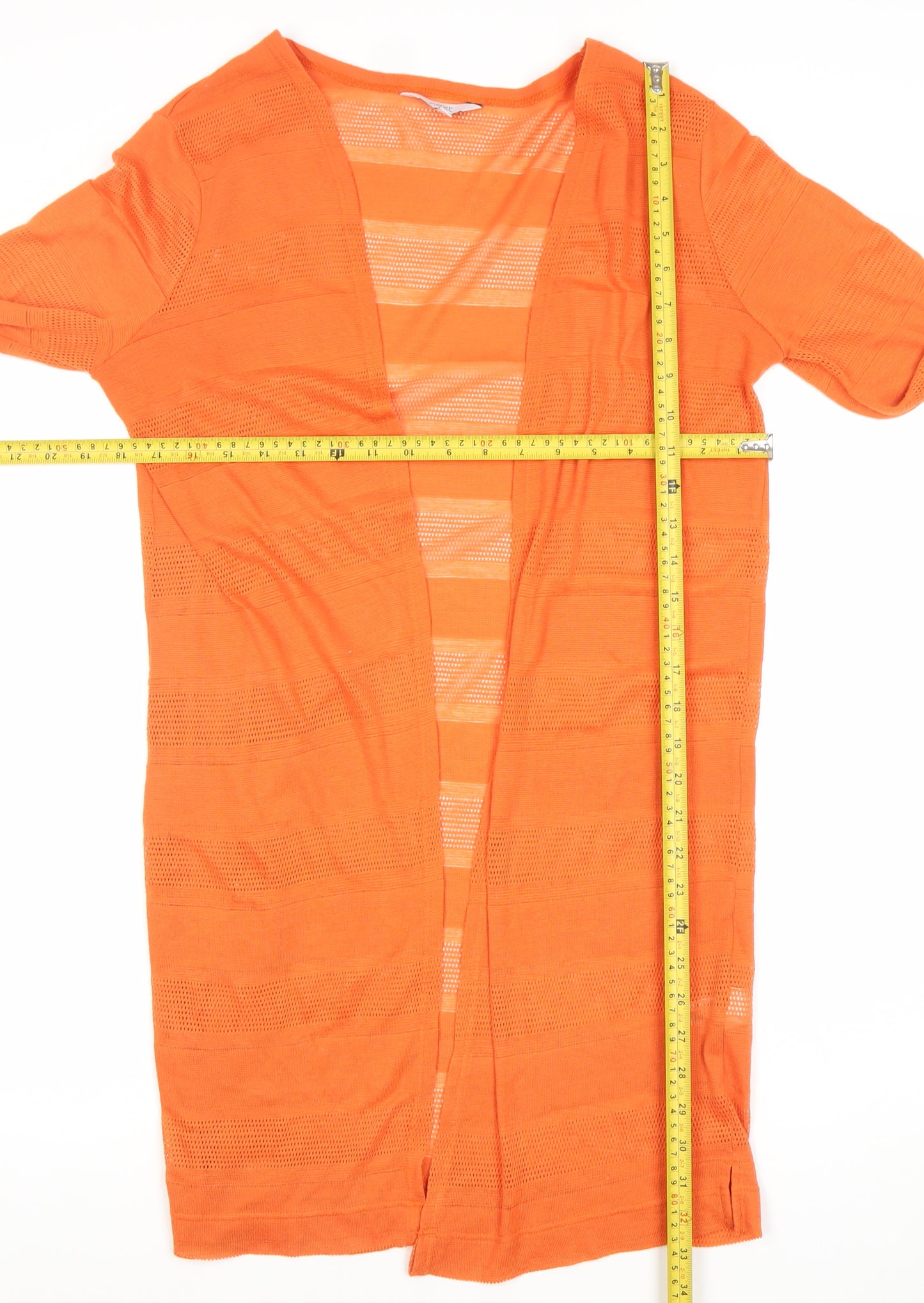 Next Women’s Orange Open Knit Cardigan Size 12 V-Neck Long Sleeve