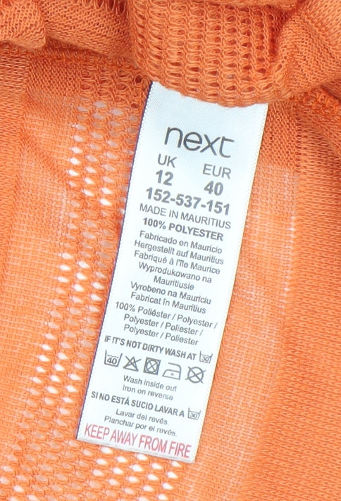 Next Women’s Orange Open Knit Cardigan Size 12 V-Neck Long Sleeve