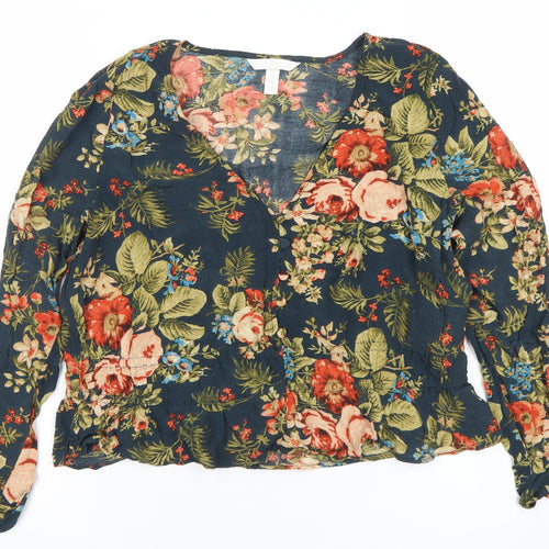 H&M Womens Multicoloured Floral Wrap Blouse UK 14 Long Sleeve