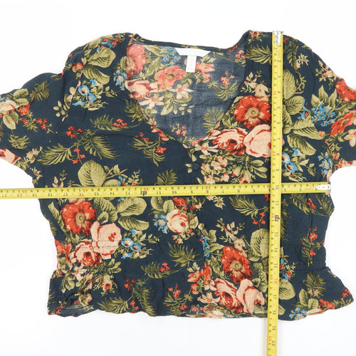 H&M Womens Multicoloured Floral Wrap Blouse UK 14 Long Sleeve