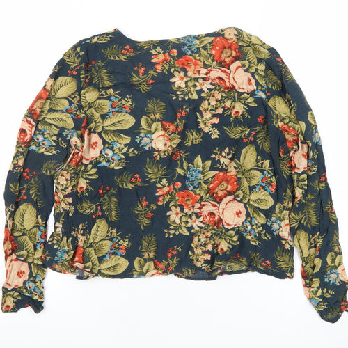 H&M Womens Multicoloured Floral Wrap Blouse UK 14 Long Sleeve
