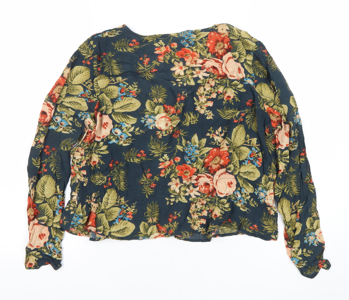 H&M Womens Multicoloured Floral Wrap Blouse UK 14 Long Sleeve