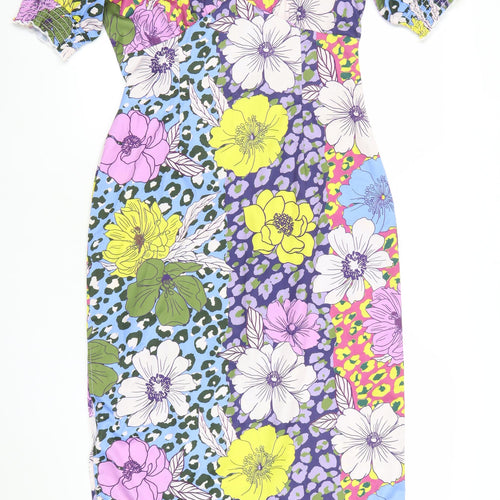 Vila Womens Multicoloured Floral Shift Midi V-Neck Dress Size 10