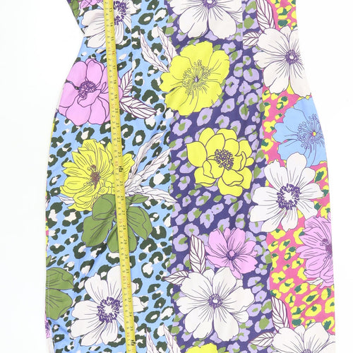 Vila Womens Multicoloured Floral Shift Midi V-Neck Dress Size 10