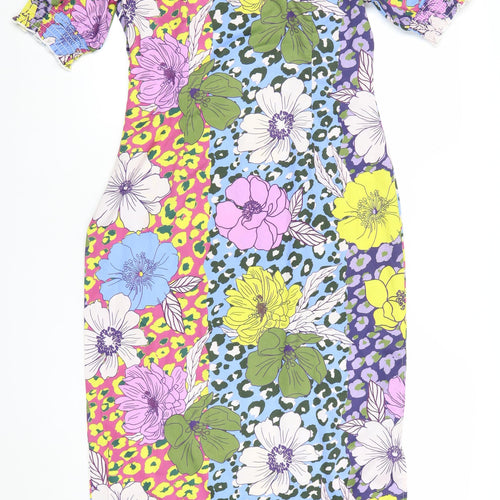 Vila Womens Multicoloured Floral Shift Midi V-Neck Dress Size 10