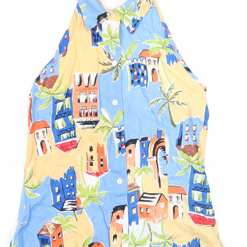 Anne Carson Womens Multicoloured Linen Halter Button-Up Top M
