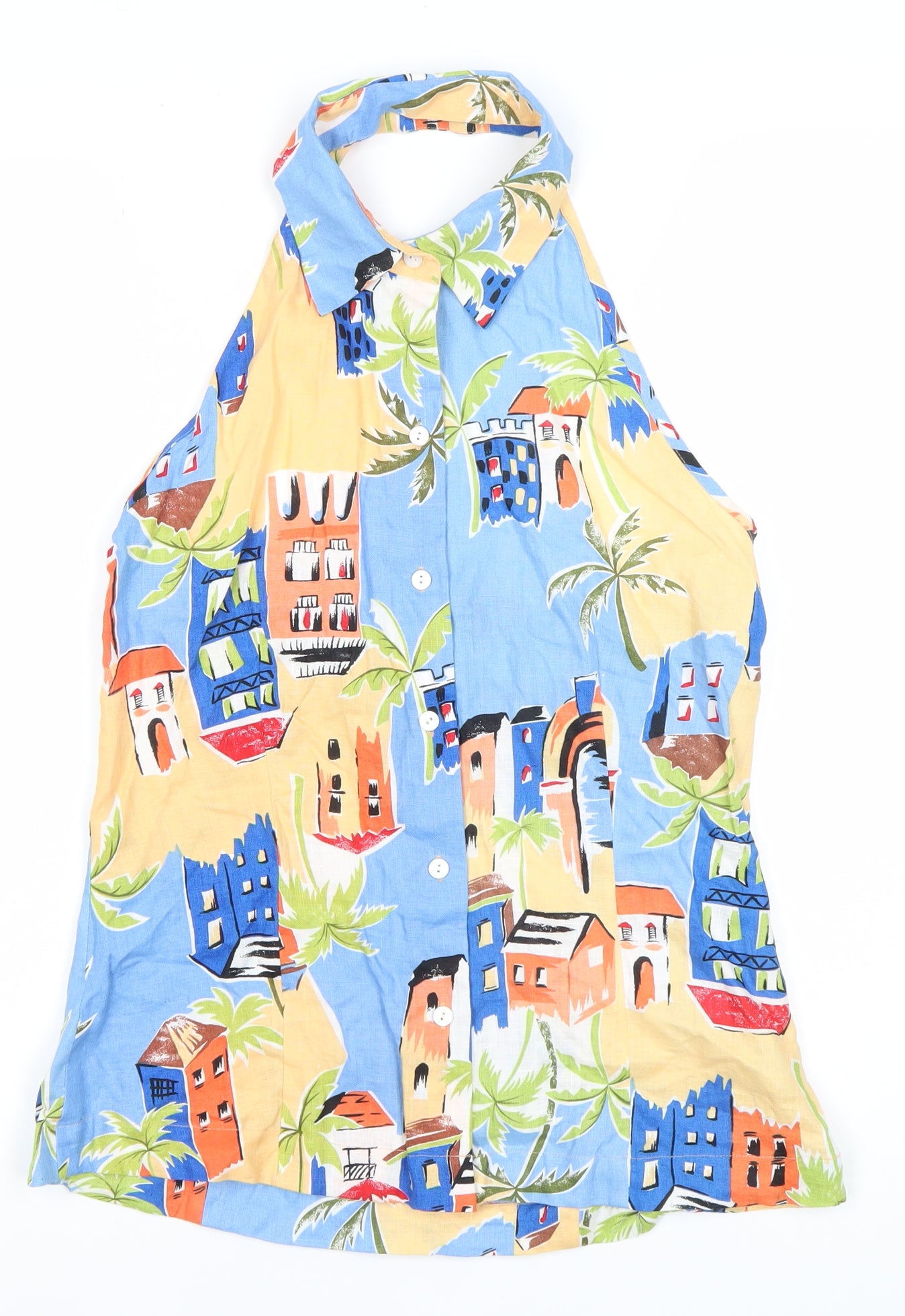 Anne Carson Womens Multicoloured Linen Halter Button-Up Top M