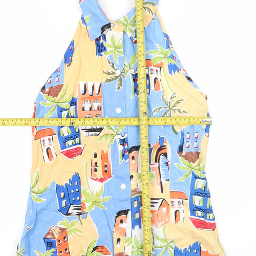 Anne Carson Womens Multicoloured Linen Halter Button-Up Top M