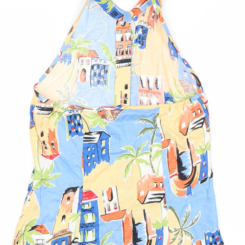 Anne Carson Womens Multicoloured Linen Halter Button-Up Top M