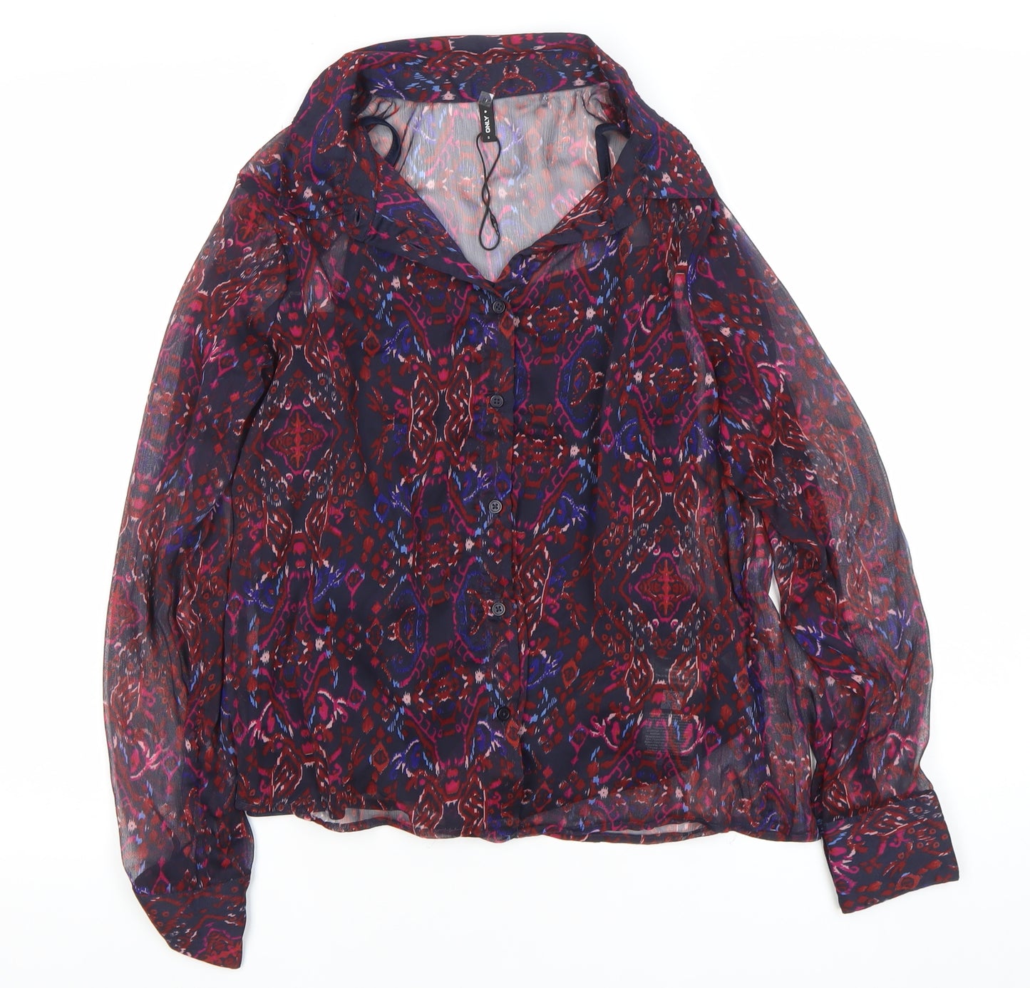 ONLY Women's Multicoloured Sheer Tunic Blouse Size S Long Sleeve