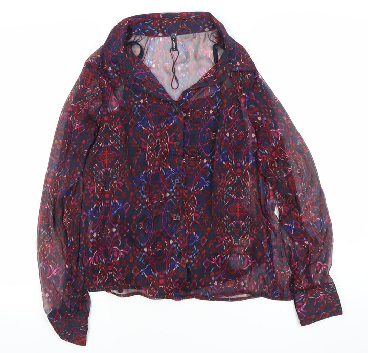 ONLY Women's Multicoloured Sheer Tunic Blouse Size S Long Sleeve