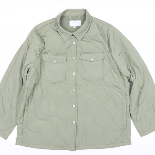 Zabaione Womens Green L Quilted Mid-Length Jacket Outdoor Casual