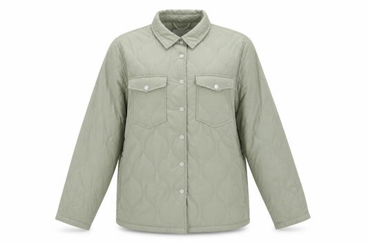 Front view of Zabaione women’s green l quilted mid-length jacket outdoor casual