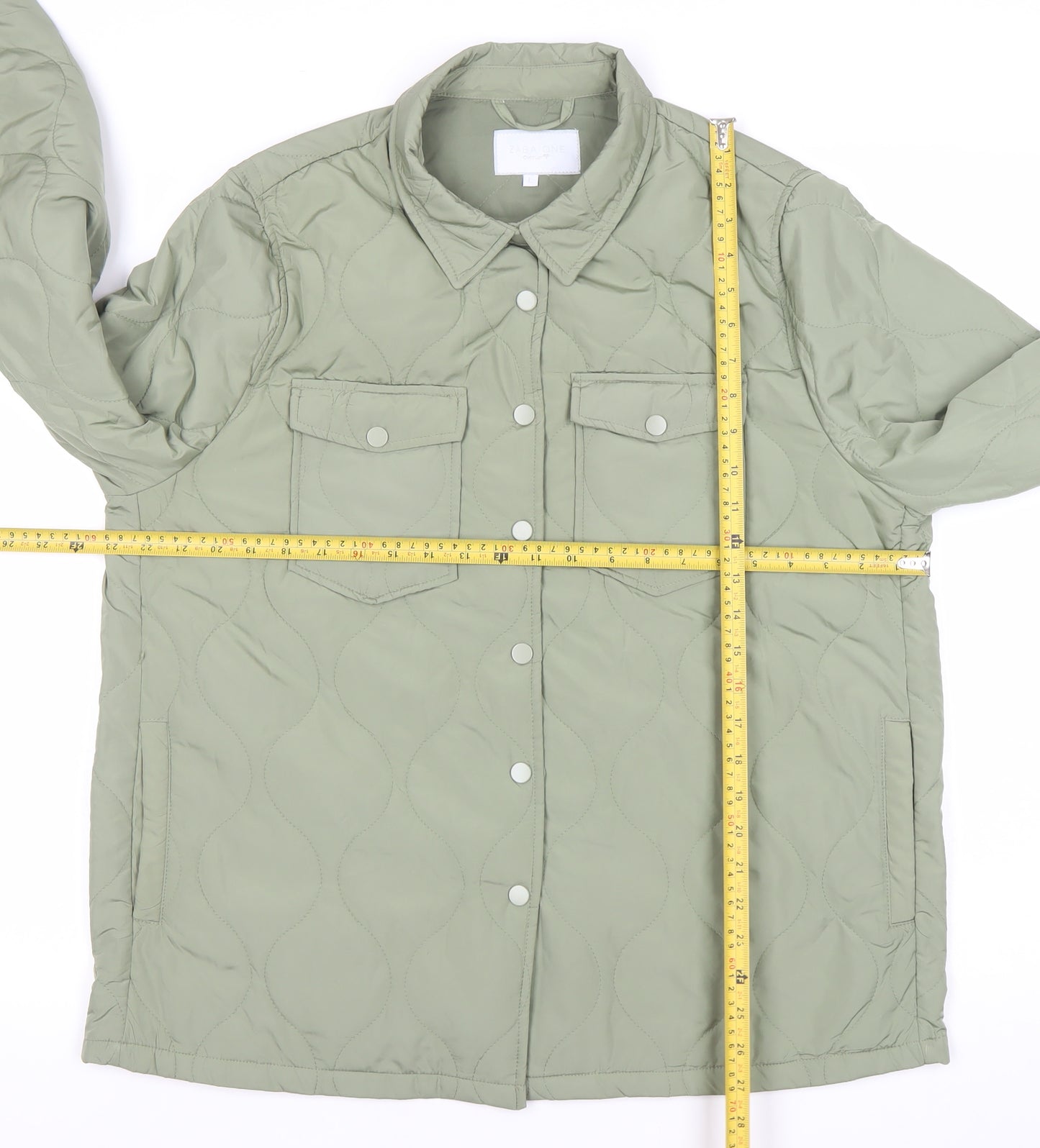 Zabaione Womens Green L Quilted Mid-Length Jacket Outdoor Casual
