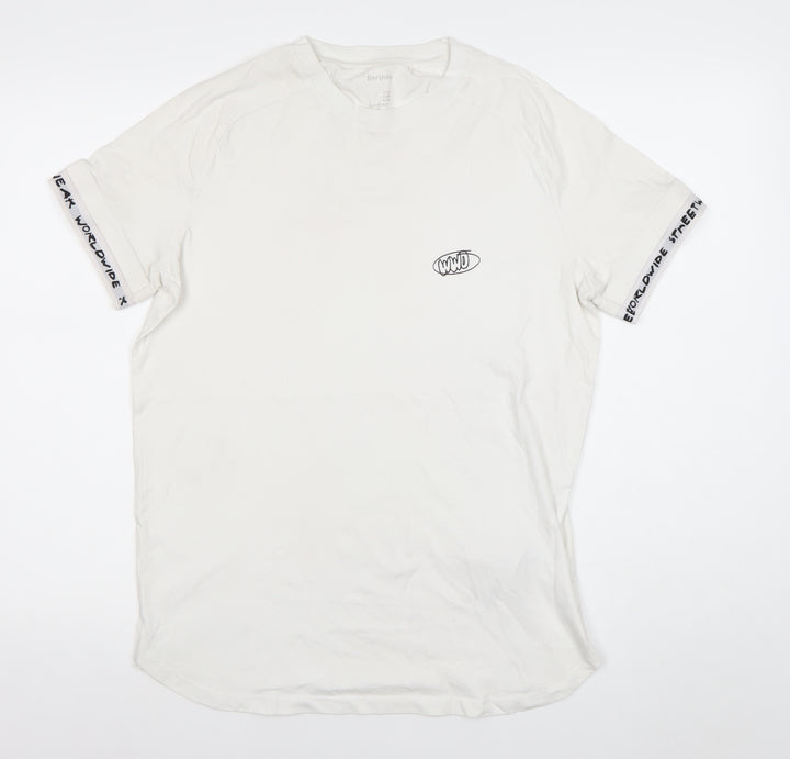 Bershka Men’s White Graphic Logo Short Sleeve T-Shirt Size M