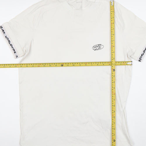 Bershka Men’s White Graphic Logo Short Sleeve T-Shirt Size M