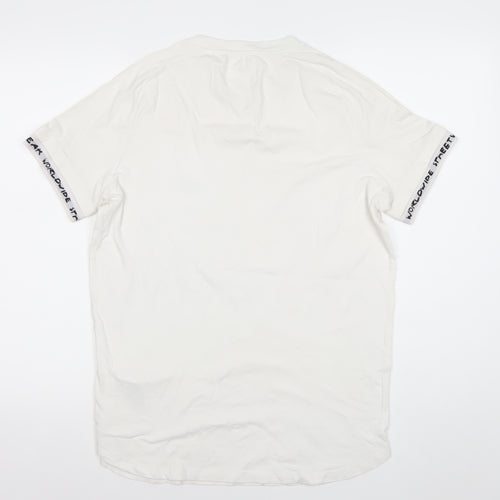 Bershka Men’s White Graphic Logo Short Sleeve T-Shirt Size M