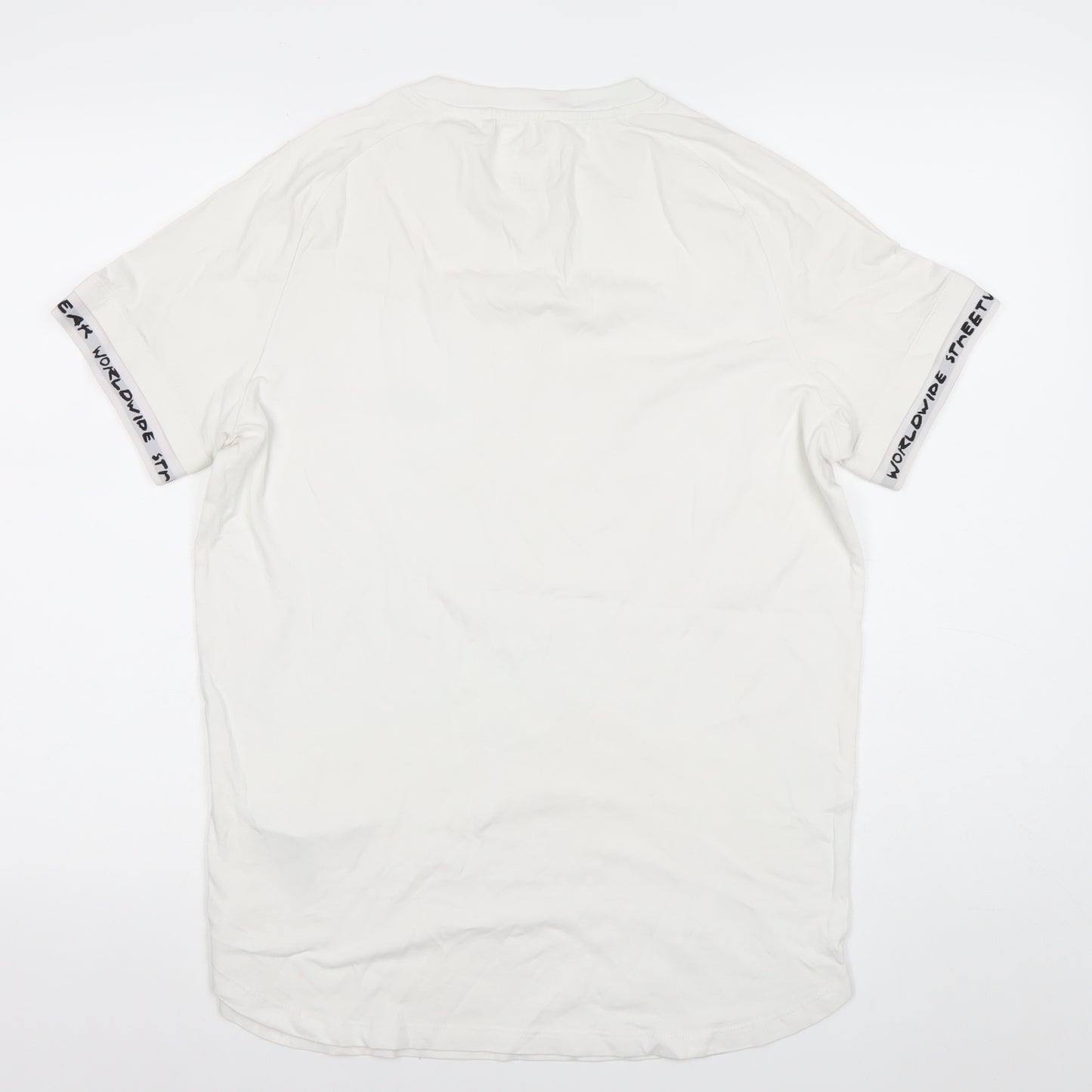 Bershka Men’s White Graphic Logo Short Sleeve T-Shirt Size M