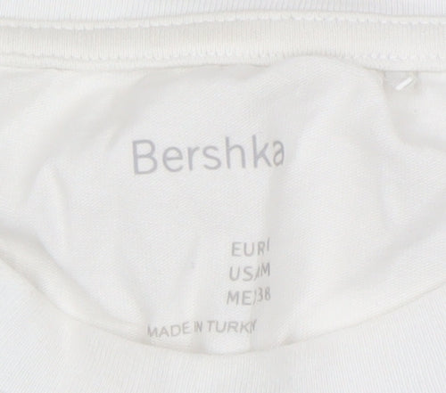 Bershka Men’s White Graphic Logo Short Sleeve T-Shirt Size M