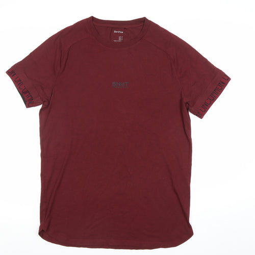 Bershka Men’s Red Crew Neck Short Sleeve Cotton Stretch T-Shirt M