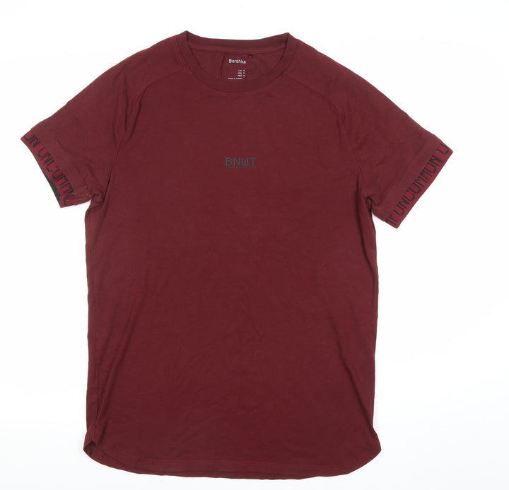 Bershka Men’s Red Crew Neck Short Sleeve Cotton Stretch T-Shirt M
