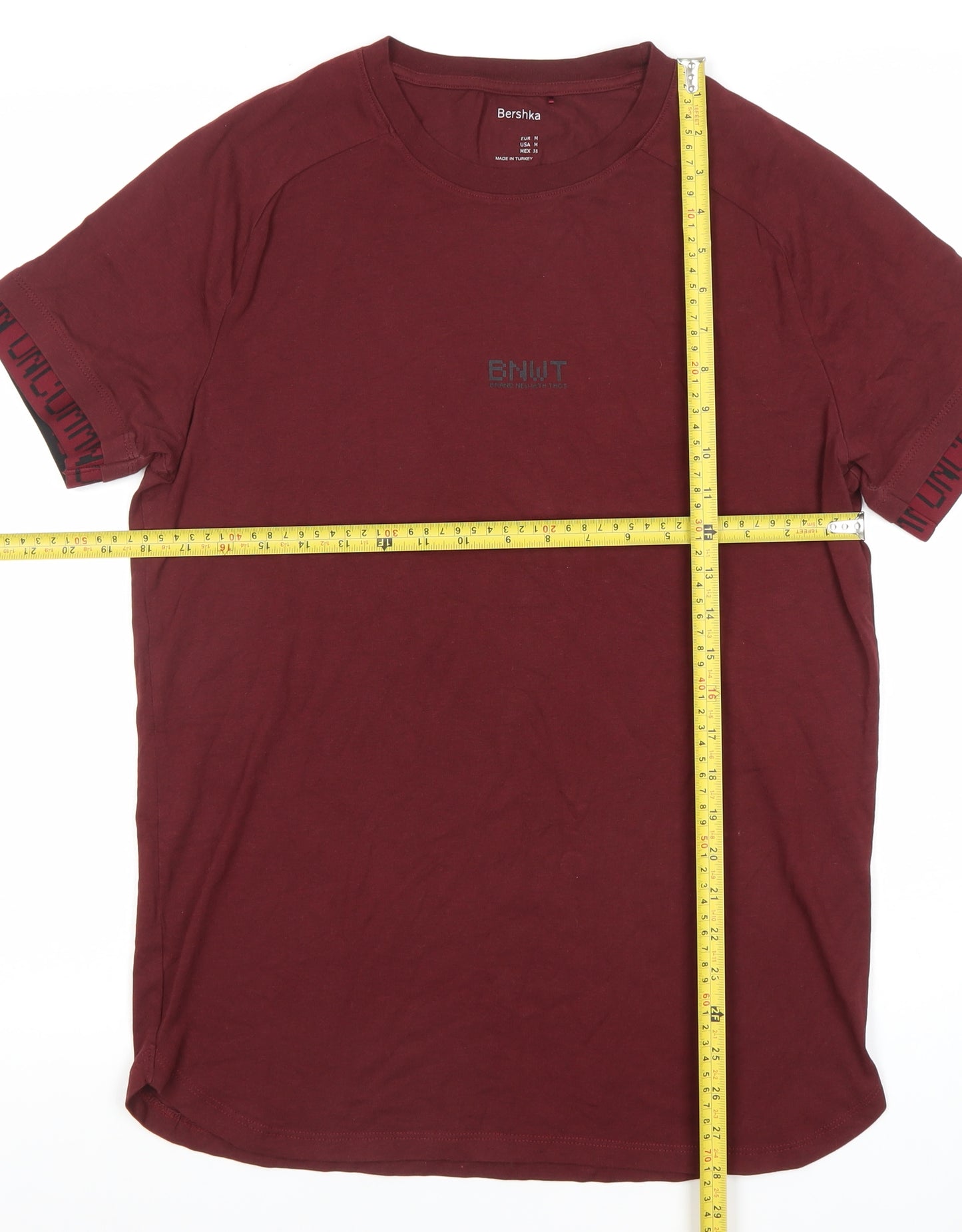 Bershka Men’s Red Crew Neck Short Sleeve Cotton Stretch T-Shirt M