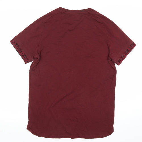 Bershka Men’s Red Crew Neck Short Sleeve Cotton Stretch T-Shirt M